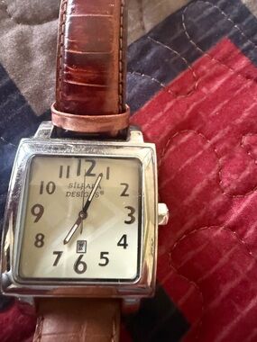 Silpada Women's Silver-Tone Square Watch with Brown Strap